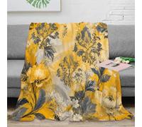 Plaid jaune fleurs 3D microfibre canapé douceur polaire | 70×80inch toucher microfibre doux chaleur légère jeté lit canapé déco florale moderne cadeau voyage