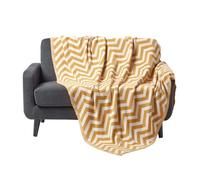 Plaid jaune moutarde en coton à motif chevron, 130 x 170 cm