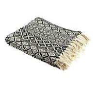 Plaid Jeté de Canapé 120x150cm Style Ethnique Noir et Blanc avec Franges - RAFY - CMP_Drop Beige G