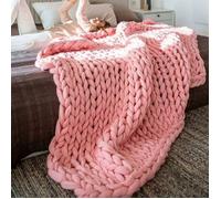 Plaid - LARGEIGHT - Grosse Maille - 80 x 100 cm - Rose - Lavable en machine