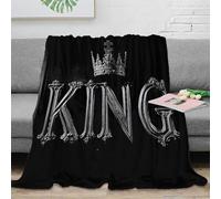 Plaid Lettre Couronne Royale 3D Imprimé Microfibre Doux Décor Maison Jeté Vintage Couronne pour Canapé Chambre Adultes Jeunes 60x80(150x200cm)