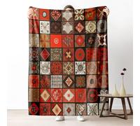 Plaid Lit Abstrait Géométrique Patchwork 2 Personnes, Jeté de Canapé Bohème Ethnique Traditionnel Antique, Couverture Polaire 150x200, Couverture Flanelle Chaude Légère pour Printemps Été Automne Hive