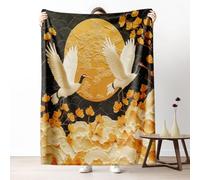 Plaid Lit Asiatique Traditionnel Style Japonais 2 Personnes, Jeté de Canapé Grue Fleurs de Cerisier, Couverture Polaire 150x200 cm, Couverture Flanelle Chaude Légère pour Printemps Été Automne Hive