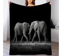 Plaid Lit Motif Éléphant dans Le Noir 2 Personnes, Jeté de Canapé Motif Lumière Et Ombre Animaux, Couverture Polaire 200 × 220 cm, Couverture Chaude Doux Légère pour Automne Hive