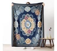 Plaid Lit Traditionnel Style Chinois 2 Personnes, Jeté de Canapé Medaillon Fleur Pivoine Vintage, Couverture Polaire 180x200 cm, Couverture Flanelle Chaude Doux Légère pour Printemps Été Automne Hive