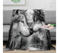 Plaid Loup 3D Imprimé Microfibre Couverture Décor Canapé Doux Gris Throw Blanket pour Adulte Chambre Maison 60x80(150x200cm)