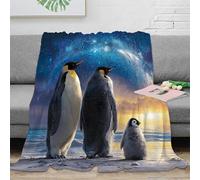 Plaid Manchot Polaire 3D Imprimé Microfibre Décor Maison Couverture Jeté Motif Pingouin Canapé Chambre Tous Âges 50x60(127x152cm)