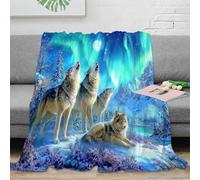 Plaid Meute de Loups Aurore 3D Imprimé Microfibre Décor Maison Canapé Loups Nordiques Throw Blanket Adulte 60x80(150x200cm)