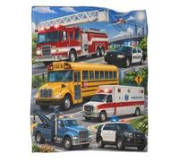 Plaid Microfibre 3D Véhicules d’Urgence Enfant Doux | 40x50inch microfibre douce toucher polaire chaleur légère plaid facile entretien adapté enfant motifs colorés