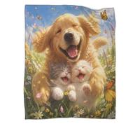 Plaid microfibre chien et chatons imprimé 3D | 80×90inch Microfibre douce toucher polaire texture moelleuse confort cosy instants détente