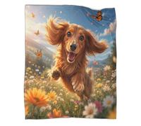 Plaid microfibre chien fleurs impression 3D toucher doux | 60x80inchdouceur moelleuse léger chaleur canapé déco lit jeté textile maison motif vivant cadeau voyage