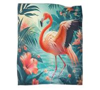 Plaid microfibre flamant rose tropical toucher doux déco | 60x80inchdouceur moelleuse léger chaleur canapé lit voyage textile maison motif vibrant