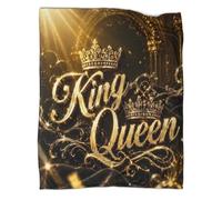 Plaid microfibre impression 3D couronne dorée toucher polaire luxe | 70×80inchdouceur microfibre légère chaleur canapé lit déco royale idée cadeau King Queen