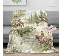 Plaid Microfibre Imprimé 3D Thème Équestre Vintage pour Adulte Canapé Décor Couverture Cheval 3D Douce Maison 50x60(127x152cm)