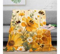 Plaid Microfibre Motif Abeille Fleur Douceur Polaire déco canapé | 40x50inchtoucher peluche microfibre léger chaleur accent canapé lit impression 3D style maison idée cadeau cocooning