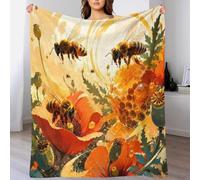 Plaid Microfibre Motif Abeille Fleur Toucher Doux déco Maison | 80×90inchdouceur moelleuse confort léger chaleur canapé lit imprimé 3D abeille floral accent chambre salon cadeau voyage