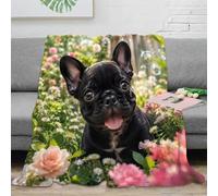 Plaid microfibre motif chien fleurs canapé douceur polaire | 50x60inchtoucher microfibre doux chaleur légère déco canapé imprimé floral passion animaux plaid cosy entretien facile