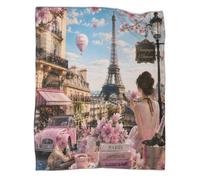 Plaid Microfibre Paris décor Doux Toucher Polaire | 70×80inch microfibre peluche chaleur légère canapé lit accent voyage motif Paris idée cadeau entretien facile