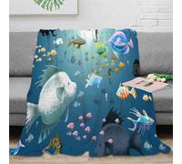 Plaid Motif Poissons Océan 3D Imprimé Microfibre Décor Maison Couverture Jetée Univers Marin Doux Salon Lit 40x50(100x130cm)
