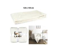 Plaid - Home Deco Factory - Nid D'abeille - Effet Sherpa - Blanc
