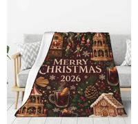 Plaid Noël vin chaud pain épices doux chaud confortable salon,tendre | Couverture Noël marché Strasbourg 100x130cm guirlande, doux chaud pour salon et famille(Multicolor2,100*130cm)