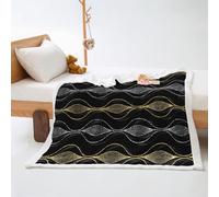 Plaid Noir Doré Argenté Plaid Enfant Jeté de Canapé Flanelle et Laine Agneau Blanket Conception Recto Verso Couverture Mou Couvre Canape Soins Faciles Couverture Polaire Lavable Plaide 130x150cm