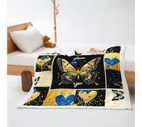 Plaid Or Cœur Bleu Jeté de Canapé Flanelle et Laine Agneau Plaid Polaire Conception Recto Verso Couverture Polaire Mou Plaide Soins Faciles Lavable Couverture Laine 150x200cm