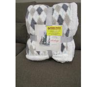 Plaid ou couverture en microfibre très douce, motif écossais avec dos agnelé dans toutes les tailles couleurs : rouge+gris+blanc Nouveauté 2021 !!!!! (Gris, 125 x 155 cm)