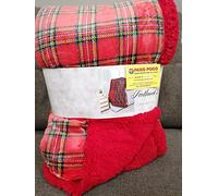 Plaid ou couverture en microfibre très douce, motif écossais, avec dos en laine d'agneau, dans toutes les tailles, couleurs : rouge + gris + blanc (rouge, 125 x 155 cm)