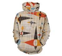 Plaid Peint Vaisseau Spatial 3D Sweat À Capuche Imprimé Harajuku Streetwear Sweat-Shirt Esthétique Médiévale Pull À Col Rond Automne Sweat Beige Unisexe Veste Décontractée Survêtements Tops Hip Hop