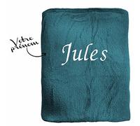 Plaid personnalisé avec prénom - Couverture Polaire Personnalisable brodé - 125 x 150cm - Cadeau pour Homme et Femme (Bleu Orage)