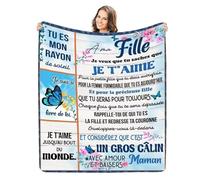 Plaid Personnalisé Couverture à Ma Fille, Doux Chaud dhiver Couverture Message Lettre en Français Idée Cadeau Noël - Encourager Et Aimer, Cadeau Noel/Anniversaire pour à Ma Fille
