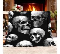 Plaid personnalisé Doux Polaire 150x200 cm Style Gothique CrâNe Motif Plaid personnalisé Photo Texte, Cadeau Insolite Original utile Noir Et Blanc pour la Deco de la Maison Couverture Couvre lit