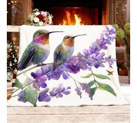 Plaid personnalisé Doux Polaire 180x200 cm Imprimé Floral Colibri Plaid personnalisé Photo Texte, Cadeau Insolite Original utile Blanc Clair pour la Deco de la Maison Couverture Couvre lit