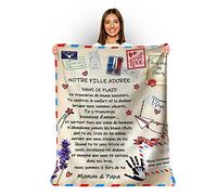 Plaid personnalisé Doux Polaire pour Offrir à sa Fille Idée Cadeau Insolite Original utile pour Un Anniversaire Noel Un Mariage Couverture Couvre lit (Signé par Maman & Papa, 150 X 200 cm)
