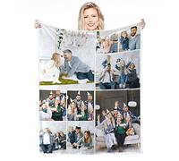 Plaid Personnalisé Photo,Couverture Personnalisée avec Texte Photo Collage de Mots Couvertures Personnalisées, Cadeaux de Souvenir d'anniversaire Couverture Personnalisée pour Père, Maman, Enfants