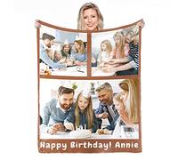 Plaid Personnalisé Photo,Couverture Personnalisée avec Texte Photo Collage de Mots Couvertures Personnalisées, Cadeaux de Souvenir d'anniversaire Couverture Personnalisée pour Père, Maman, Enfants