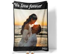 Plaid personnalisé Photo Texte couverture personnalisée plaid canape grande taille de blanket Noël plaide Saint-Valentin Anniversaire de mariage/Jubilé pour mari femme,homme cadeau personnalisable