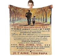 Plaid Personnalisée Cadeau à Mon Fils de la Part de Papa, Cadeaux Couverture d'anniversaire pour à Mon Fils, à Mon Fils Cadeau de Mariage Cadeaux de Graduation de Noël, Cadeau 18 Ans Fils
