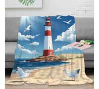 Plaid Phare Côtier Impression 3D Microfibre Décoration Maison Couverture Jetée Plage pour Adultes Canapé 80×90(200x230cm)