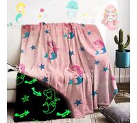 Plaid phosphorescent - Motif licorne de dessin animé - En flanelle - Cadeau d'hiver et de Noël - Pour enfant (Mryu, 130 x 150 cm)