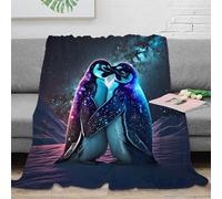 Plaid Pingouin 3D Imprimé Microfibre Couverture Canapé Décor Animal Doux pour Adultes Adolescents Chambre Salon 50x60(127x152cm)