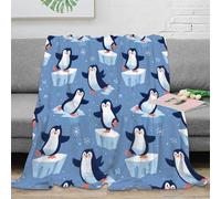 Plaid Pingouin 3D Imprimé Microfibre Décoration Maison Couverture Douce Jetée Animal pour Canapé Chambre Adulte 50x60(127x152cm)