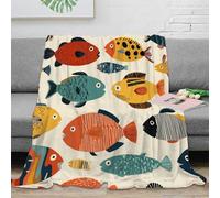 Plaid Poissons Colorés 3D Imprimé Couverture Microfibre Décor Maison Jeté À Motif Poisson Doux Canapé Lit 40x50(100x130cm)
