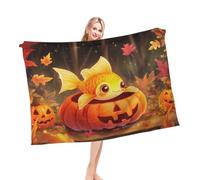 Plaid Poissons Rouges Mignons, Feuilles D'Érable d'automne Et Grosses Citrouilles Décorées Douillette Plaid Polaire Doux Couverture Canape pour Maison Hiver Femme L