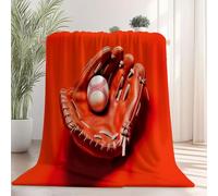 Plaid Polaire 180×200 cm, Couleur Orange Plaide Douce en Microfibre Flanelle Couverture 3D Impression Gros Plan Baseball Gant Sports Couverture Plaide Adulte Enfant pour Canape et Lit