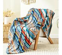 Plaid Polaire 2 Personnes 220x240cm, Jet de Lit Rayures Confortable Rversible en Flanelle, Couverture Polaire 220x240cm