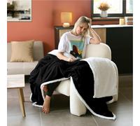 Vivezen Couverture plaid polaire 220 x 240 cm en flanelle et sherpa ultra doux Noir