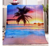 Plaid Polaire 220x240 Coucher De Soleil Couverture Polaire, Plage Flanelle Epaisse Plaid Canape, Doux Grand Plaid Chaud, Couverture Lit 2 Personnes, Couverture Plaid pour Les Adultes/Animaux
