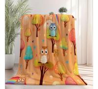 Plaid Polaire 70×100 cm, Orange Plaide Douce Flanelle Couverture lit 1 Personne 3D Impression Dessin animé Arbres Mignon Hibou Couverture Plaide Adulte Enfant pour Canape et Lit
